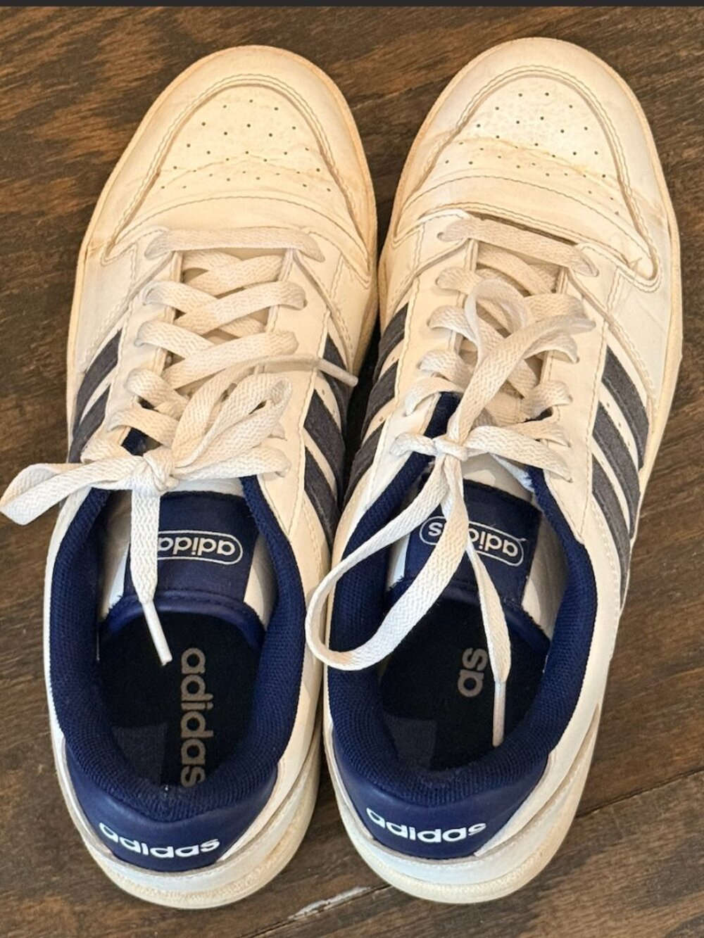 Unisex Adidas White & Navy Sneakers | Women's 9/9.5 & Men's 8